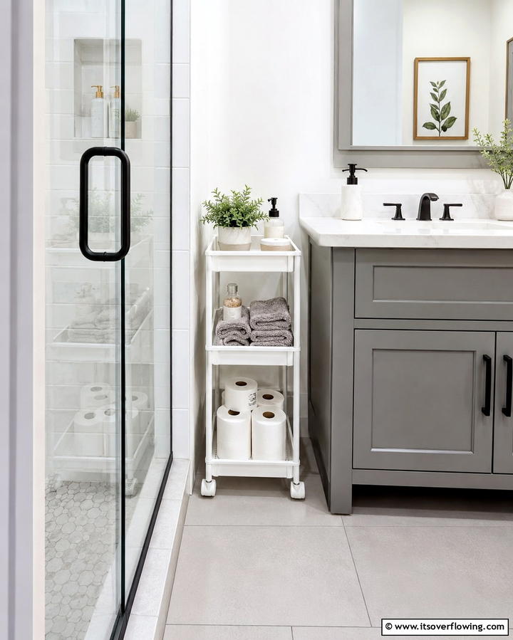 Slim Rolling Carts for Tight Spaces - 30 Bathroom Cabinet Organizing Ideas for Clutter-Free Spaces
