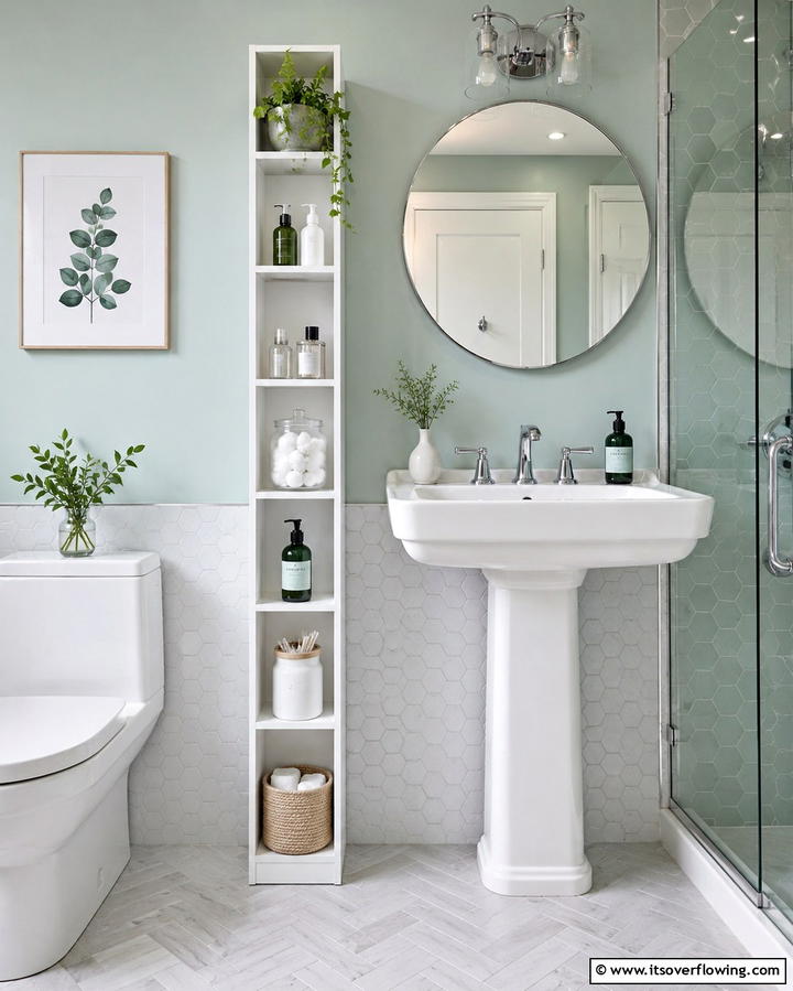 Slim Vertical Shelves - 30 Small Bathroom Shelving Ideas for Smart Storage
