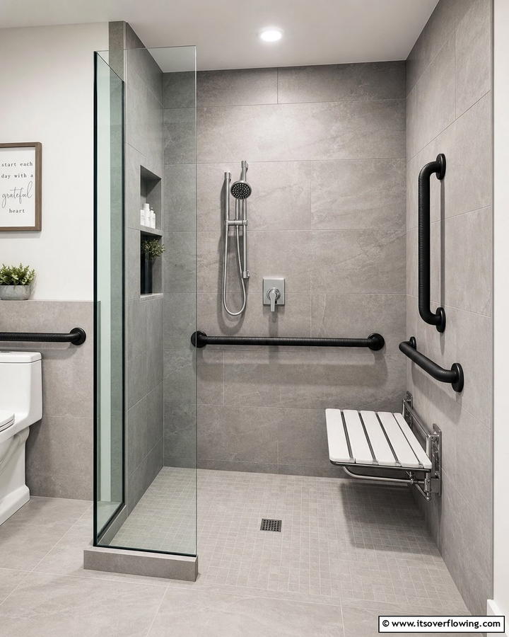 Slip Resistant Grab Bars in the Shower - 20 Handicap Bathroom Ideas for Accessibility