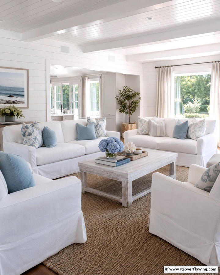 Slipcovered Furniture - 30 Hamptons Living Room Ideas for Coastal-Inspired Elegance