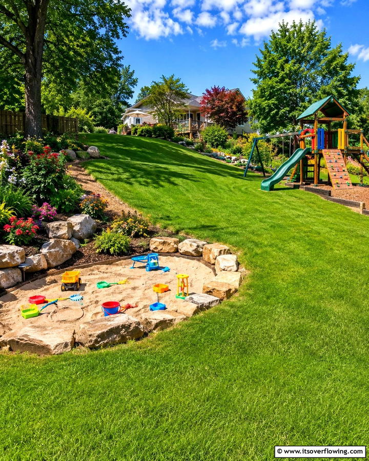 Sloped Lawn with Play Area - 25 Down Sloped Backyard Ideas for a Unique Outdoor Space
