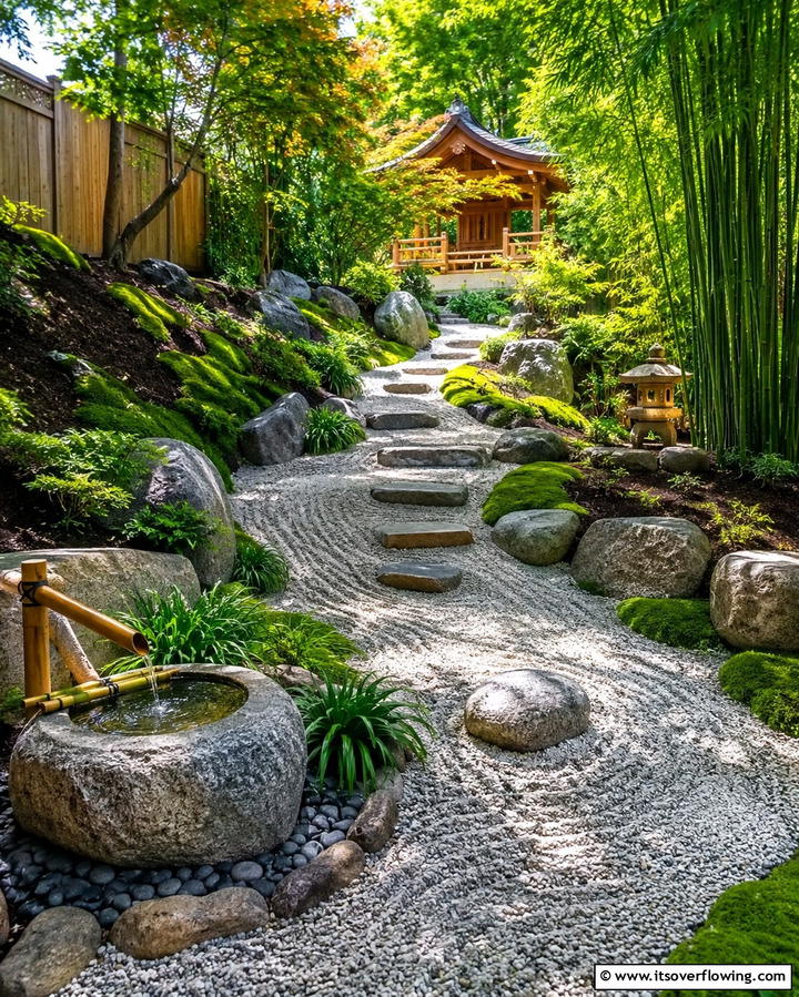 Sloped Zen Garden - 25 Down Sloped Backyard Ideas for a Unique Outdoor Space
