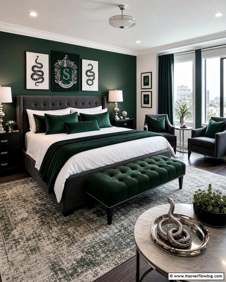 Slytherin Green Accents - 30 Harry Potter Decor Ideas- Magical Themed Room Designs
