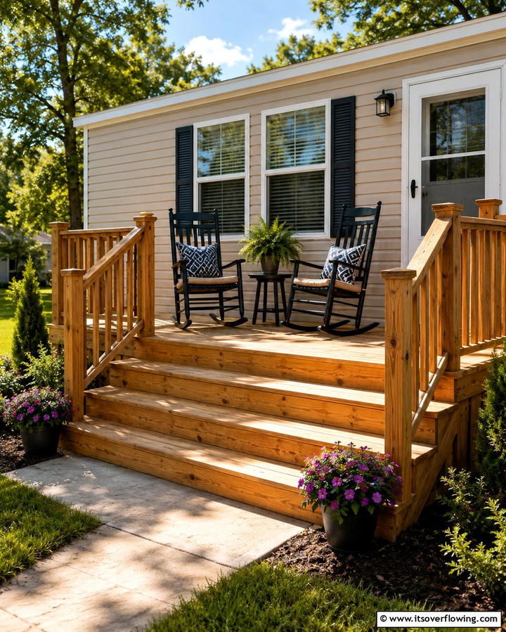 Small Deck with Steps - 25 Mobile Home Deck Ideas to Enhance Your Outdoor Living