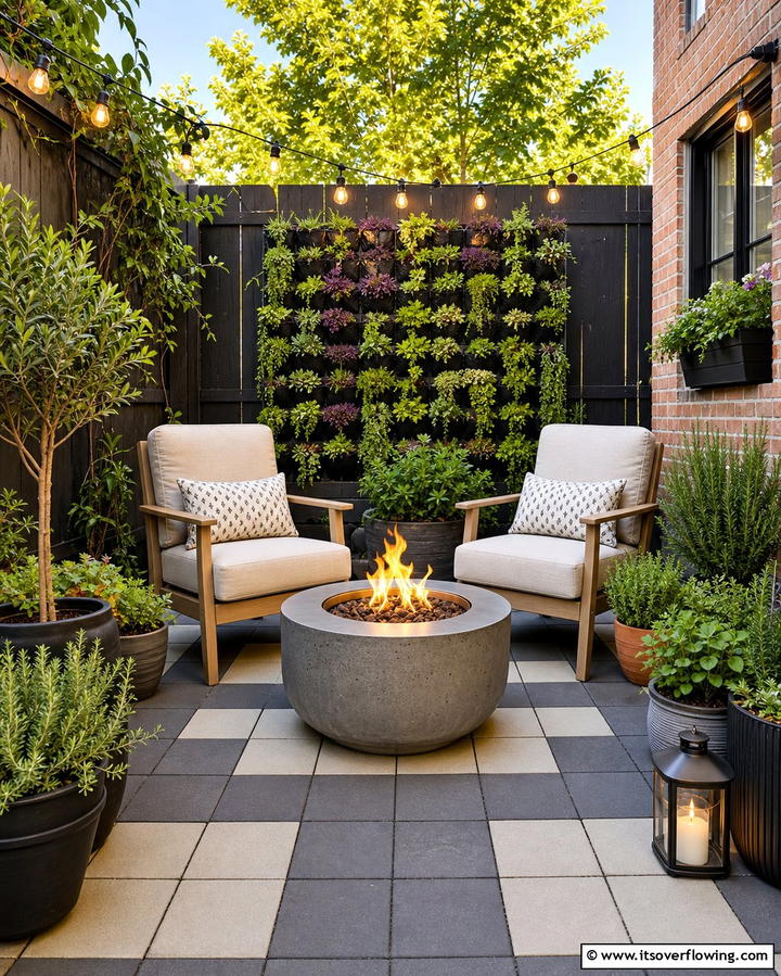 Small Fire Pit with Compact Paver Patio - 25 Concrete Paver Patio Fire Pit Ideas for Cozy Nights