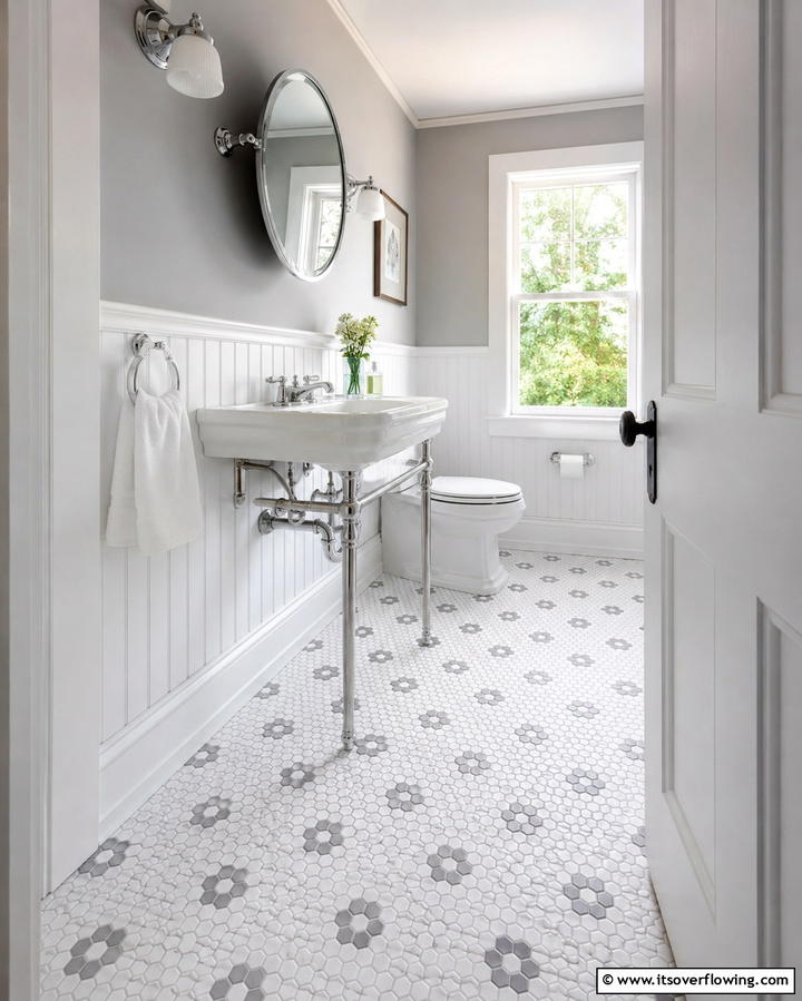 Small Hexagon Tiles for a Classic Touch - 30 Bathrooms with Hexagon Tile Floor Design Ideas