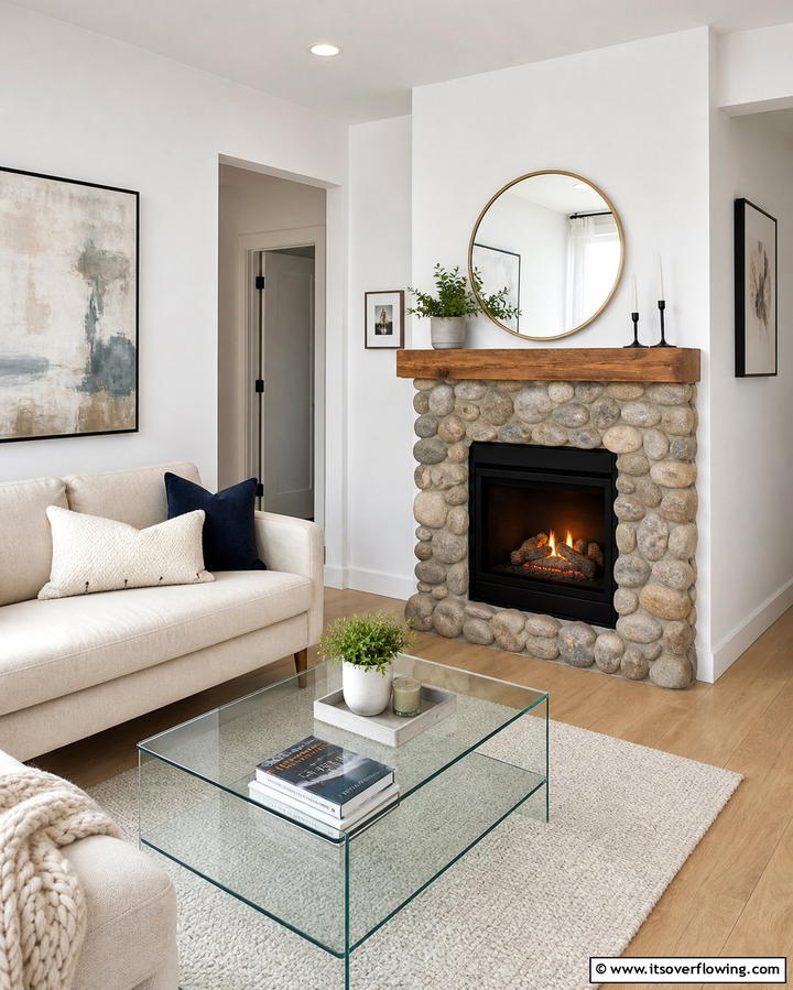 Small Scale River Rock Fireplace for Cozy Spaces - 25 River Rock Fireplace Ideas for a Natural Look