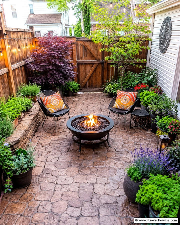 Small Stamped Concrete Patio with Compact Fire Pit - 20 Stamped Concrete Patio With Fire Pit Ideas