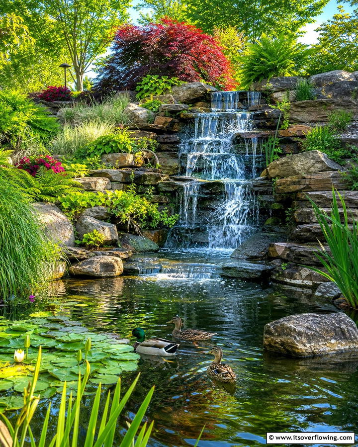 Small Waterfalls - 25 Duck Pond Ideas- Beautiful & Functional Designs