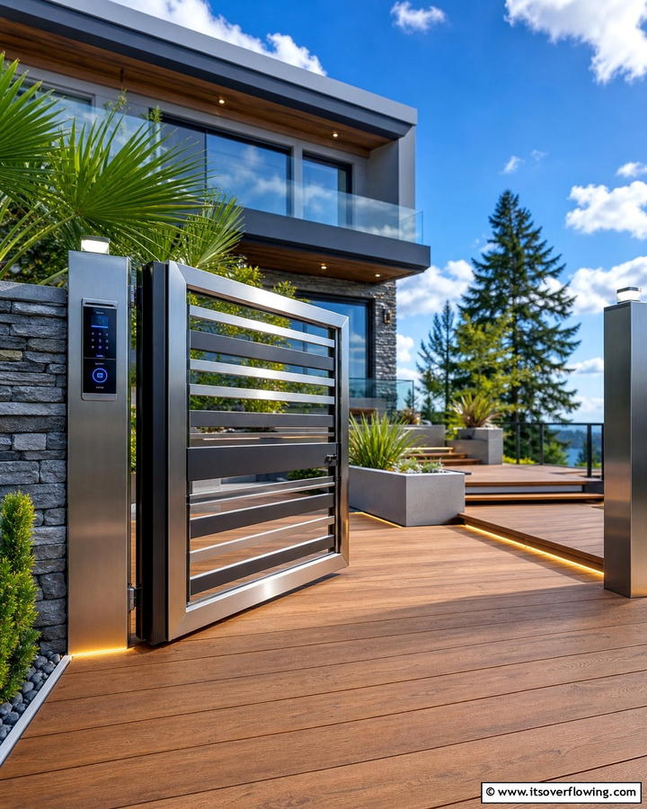 Smart Automated Gate - 30 Deck Gate Ideas for Safety and Outdoor Style