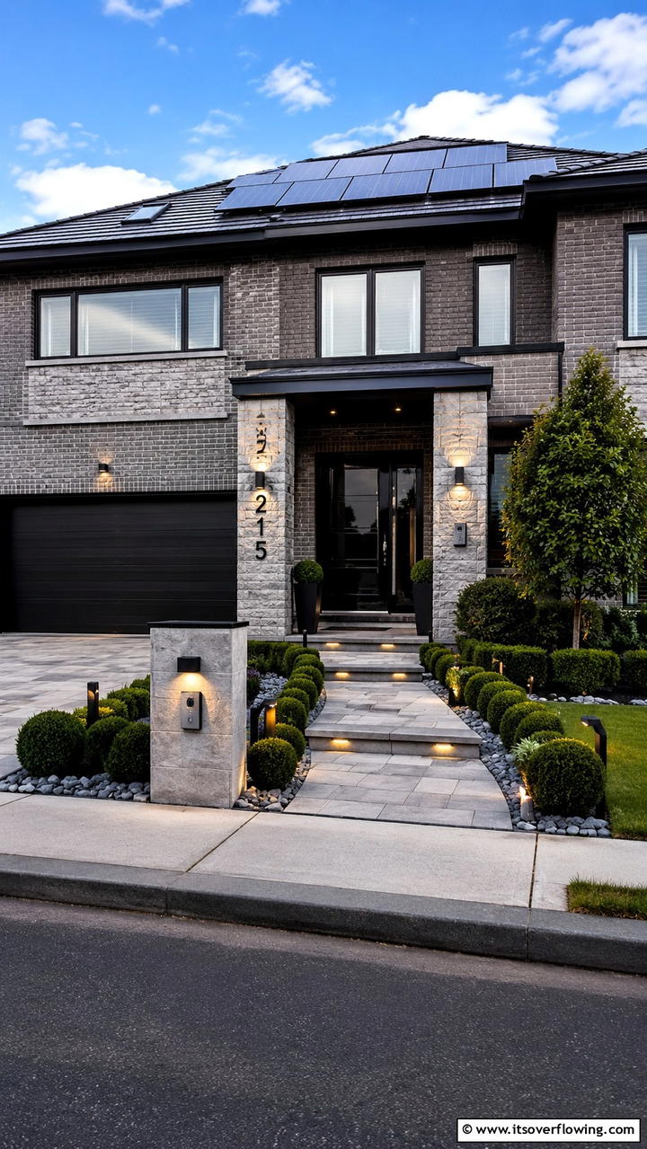 Smart Brick Home with Integrated Stone Design - 30 Brick Houses With Stone Accents- Exterior Design Inspiration