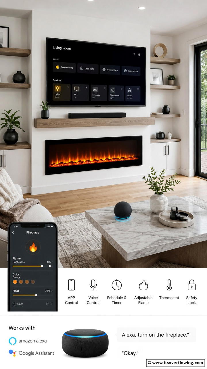 Smart Home Electric Fireplace with TV Above Setup - 30 Electric Fireplace Ideas With TV Above for Cozy Spaces