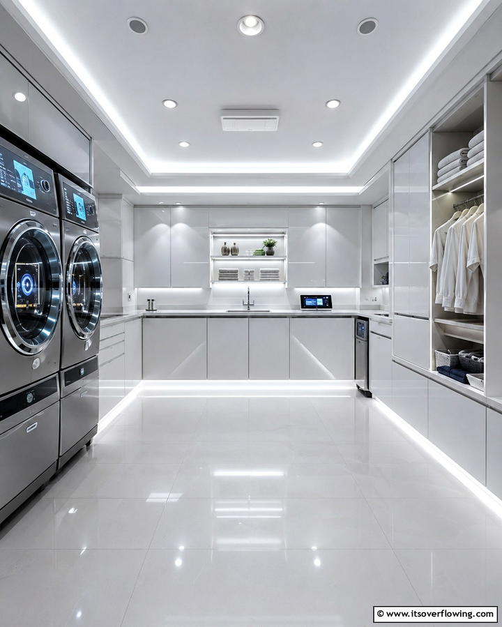 Smart Home Enabled Laundry Room - 30 Basement Laundry Room Ideas for Functional Utility Spaces