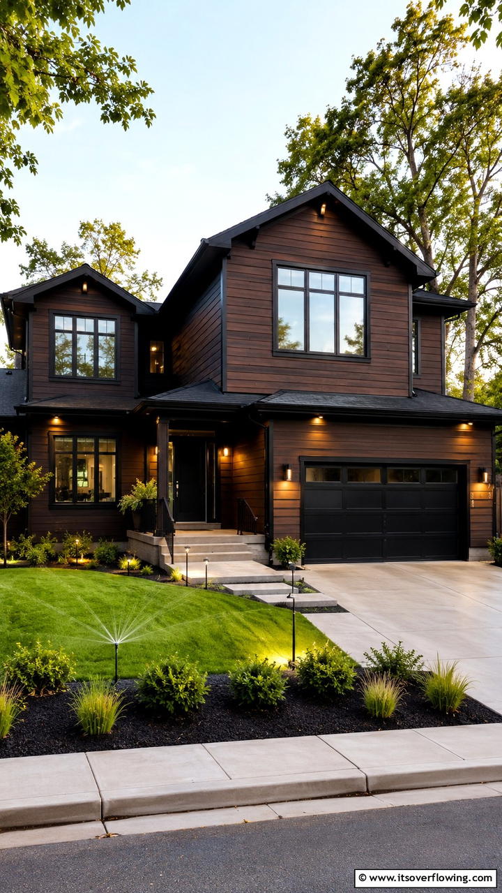 Smart Home Exterior Upgrades - 30 Dark Brown House With Black Trim Exterior Design Ideas