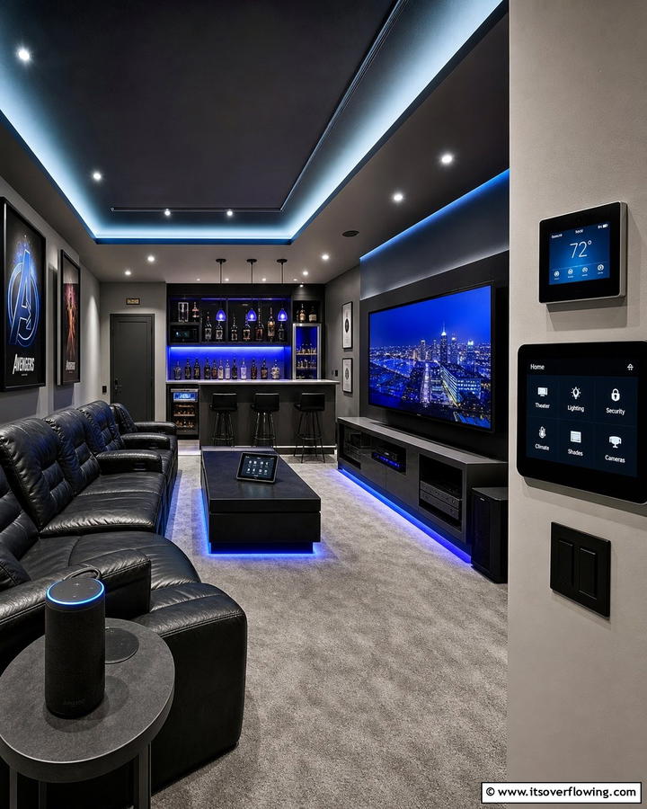 Smart Home Integration for Convenience - 20 Black Man Cave Ideas for a Masculine Retreat