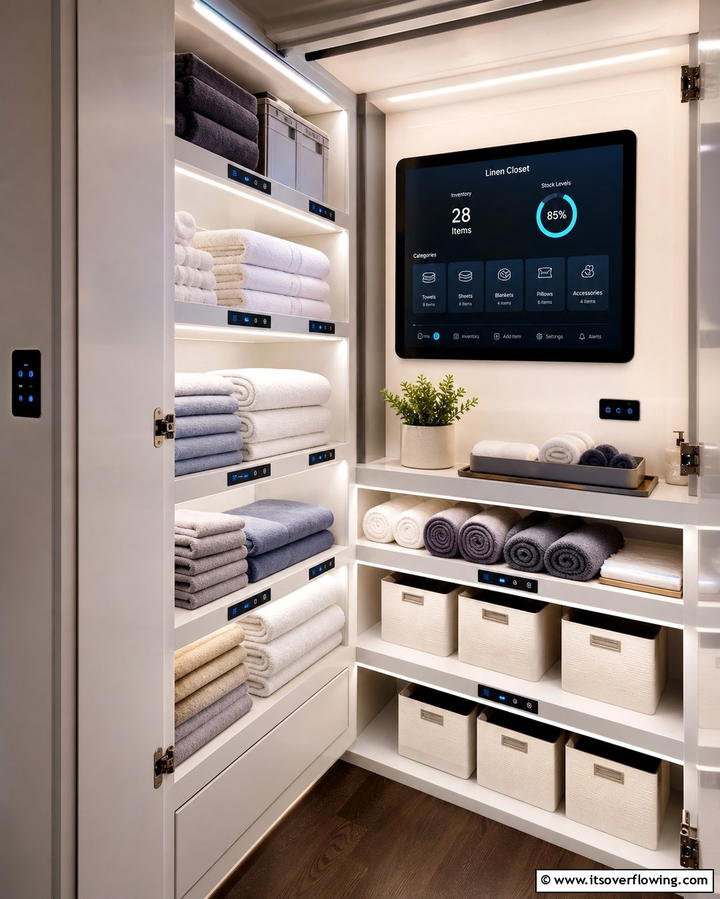 Smart Home Integration for Storage - 30 Linen Closet Organization Ideas for Maximized Storage