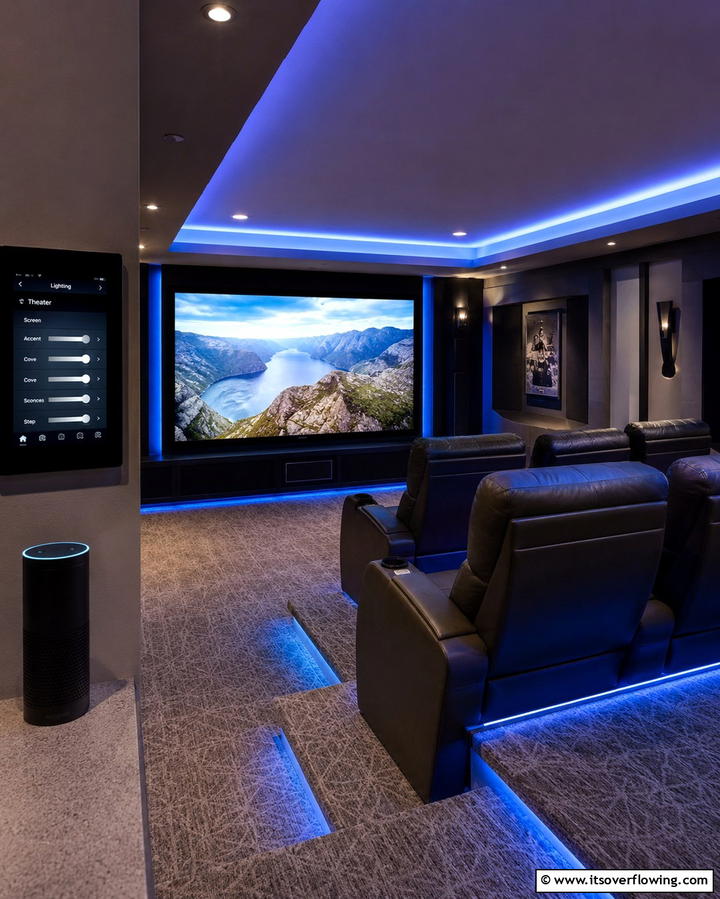 Smart Lighting for Enhanced Ambiance - 25 Basement Home Theater Ideas for Movie Nights