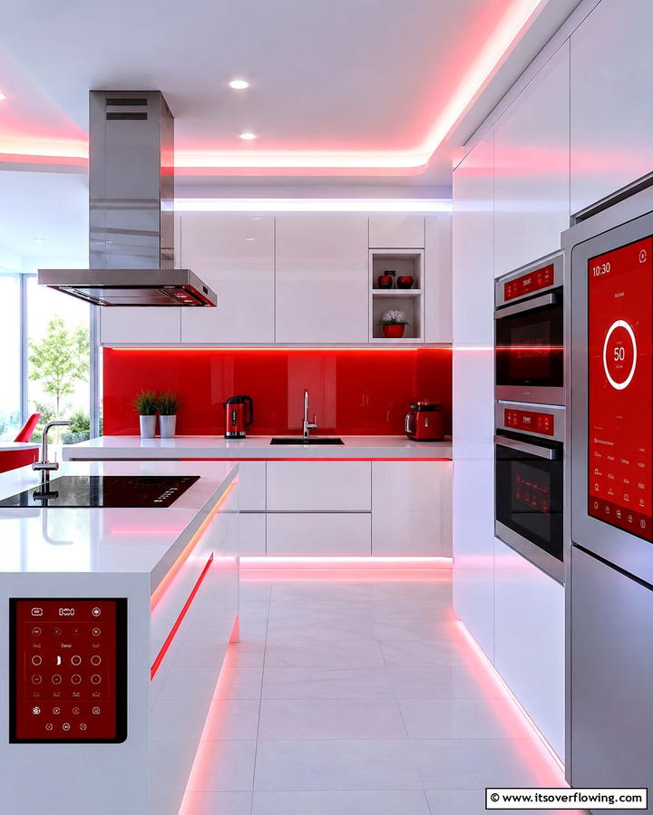 Smart Red Kitchen Tech - 30 Bold Red Kitchen Ideas for a Vibrant Cooking Space