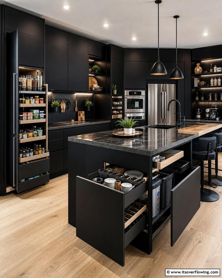 Smart Storage Solutions - 30 Kitchens With Black Cabinets for Bold Elegance