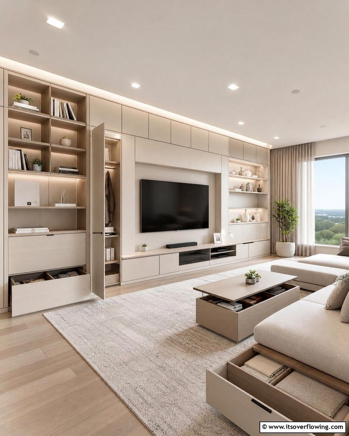 Smart Storage Solutions - 21 Living Room Design Ideas for a Cozy & Chic Atmosphere