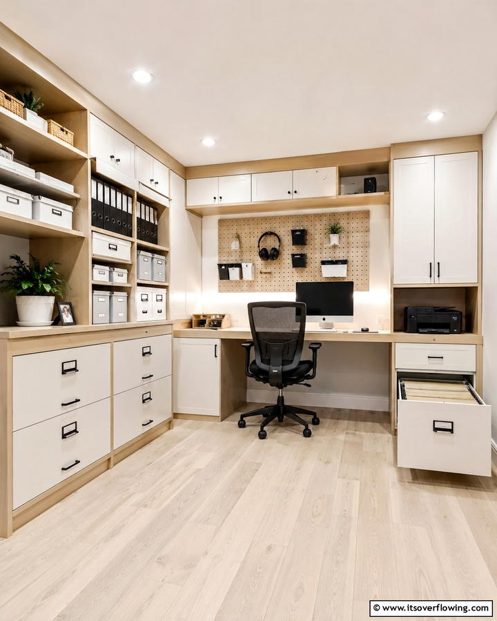 Smart Storage and Organization Office - 30 Basement Office Ideas for Productive Below-Ground Workspaces