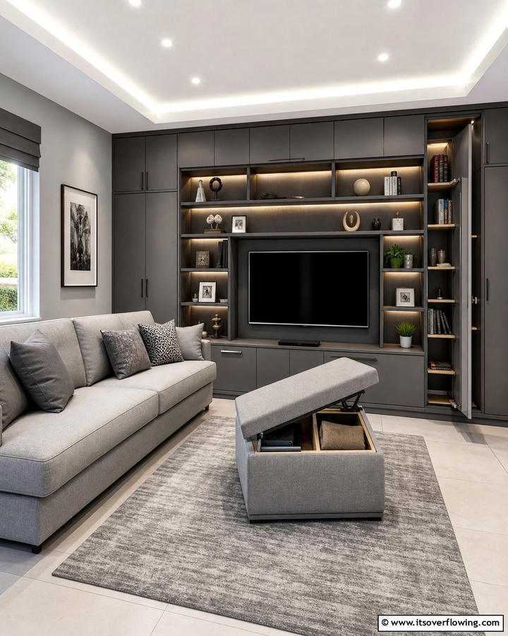 Smart Storage in a Gray Room - 21 Gray Living Room Ideas to Elevate Neutral Decor