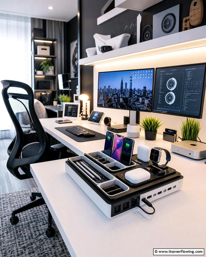 Smart Tech Accessory Stations - 21 Desk Organization Ideas for Clutter-Free Workspaces