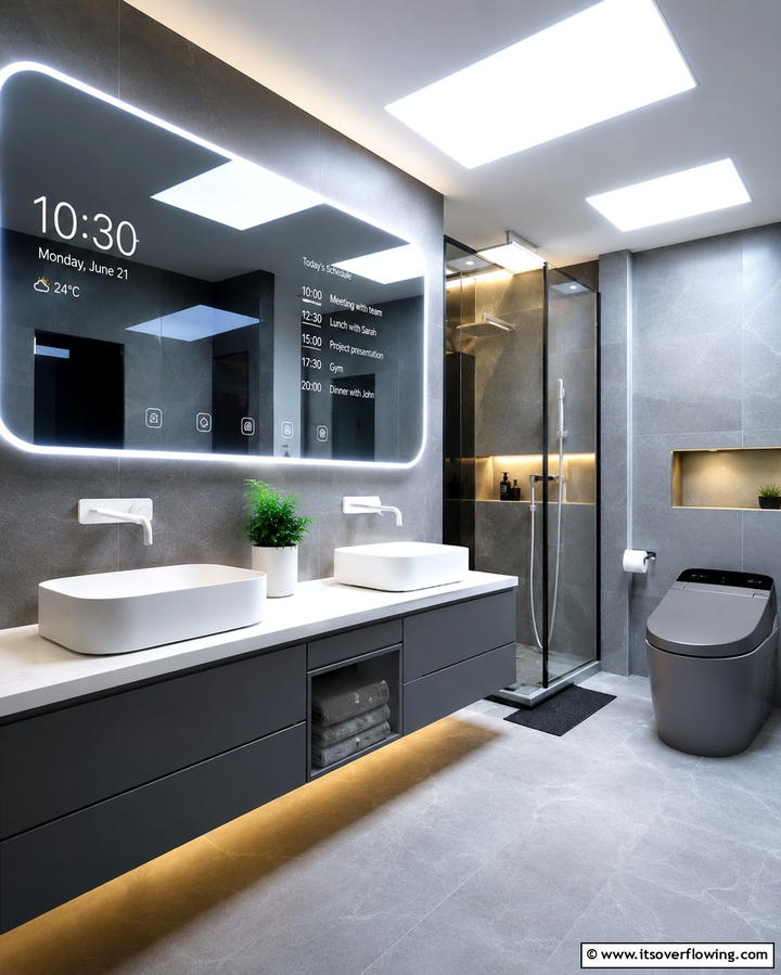 Smart Tech Innovations - 30 Grey and White Bathroom Ideas for Modern Serenity