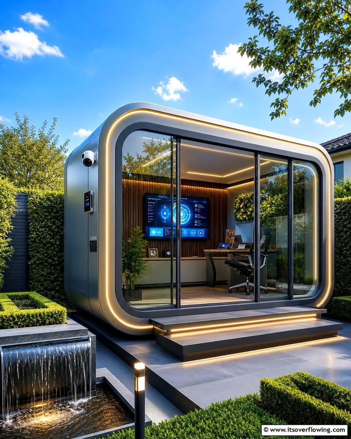 Smart Tech Office - 20 Garden Office Ideas for a Productive Outdoor Workspace