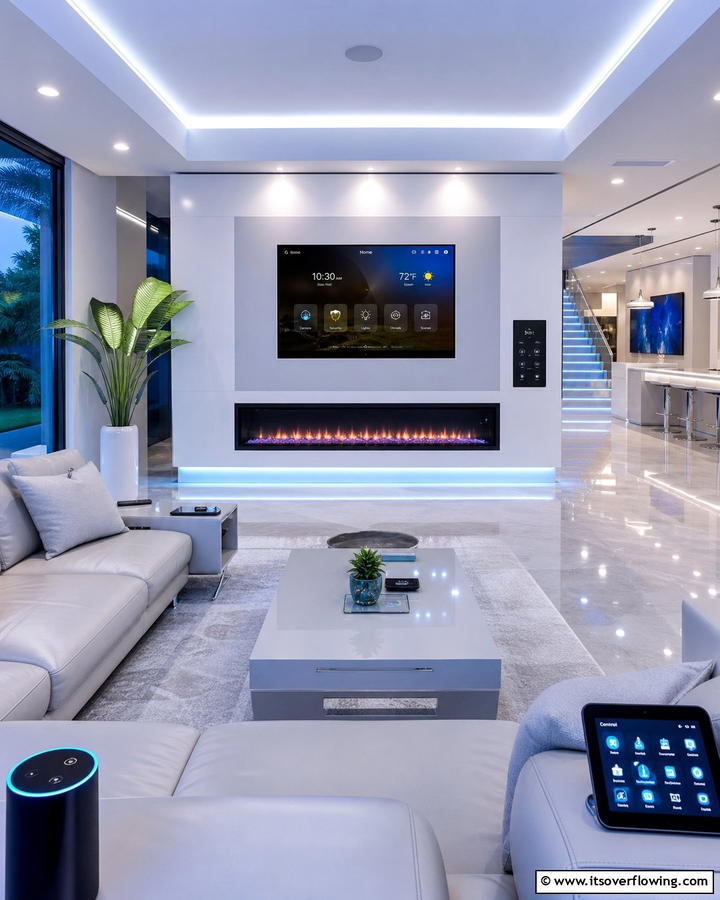Smart Technology Fireplace - 21 Modern Fireplace Ideas for Cozy Contemporary Living Rooms