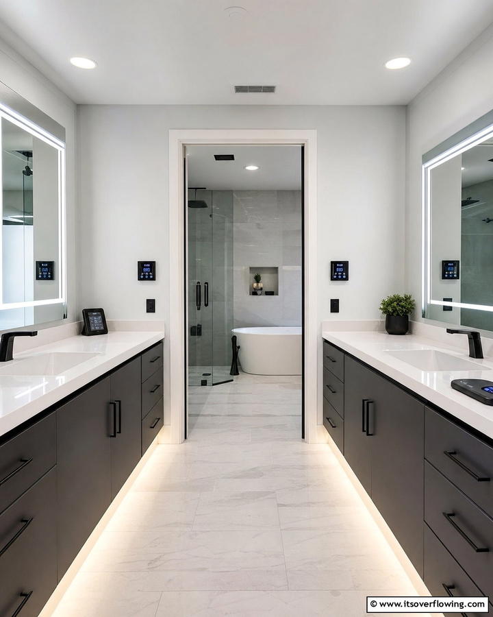 Smart Technology Integration - 30 Jack and Jill Bathroom Ideas for Shared Spaces