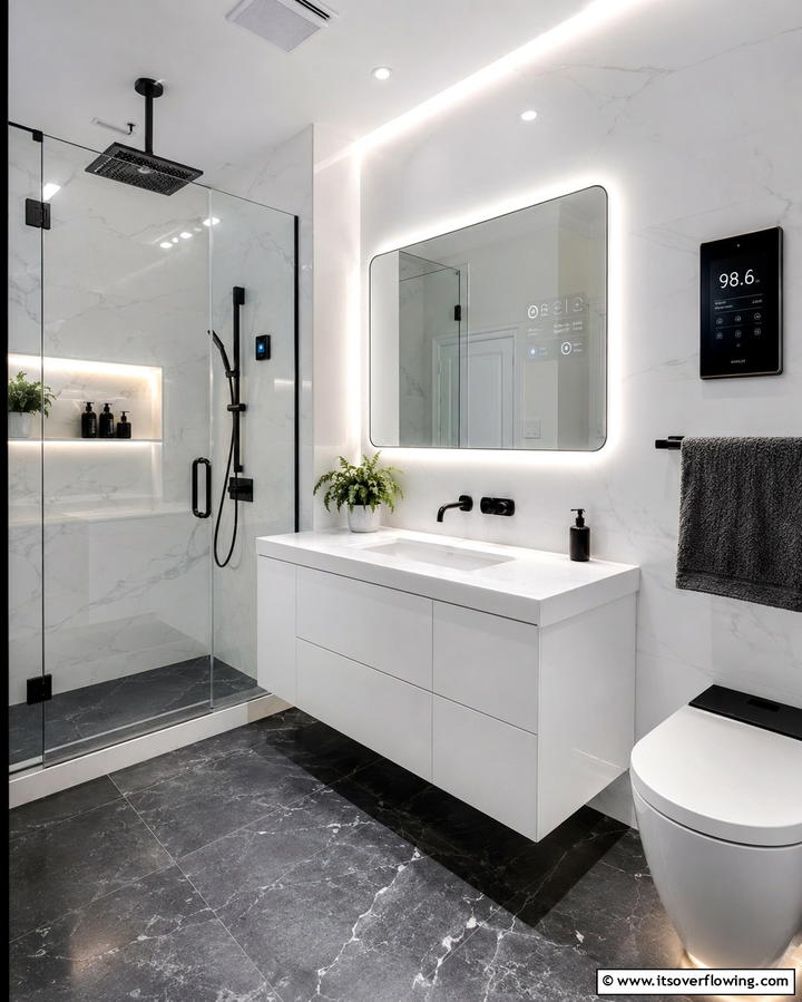Smart Technology Integration - 30 Small Master Bathroom Ideas for Efficient Luxury