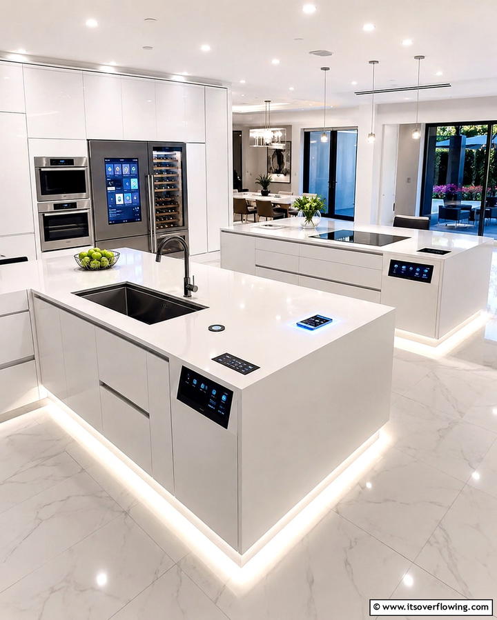 Smart Technology Integration - 25 Double Island Kitchen Ideas for Spacious Cooking