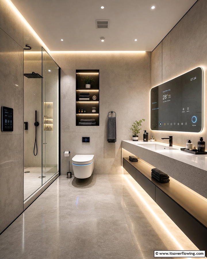Smart Technology Integration - 25 Man Cave Bathroom Ideas for a Unique Space