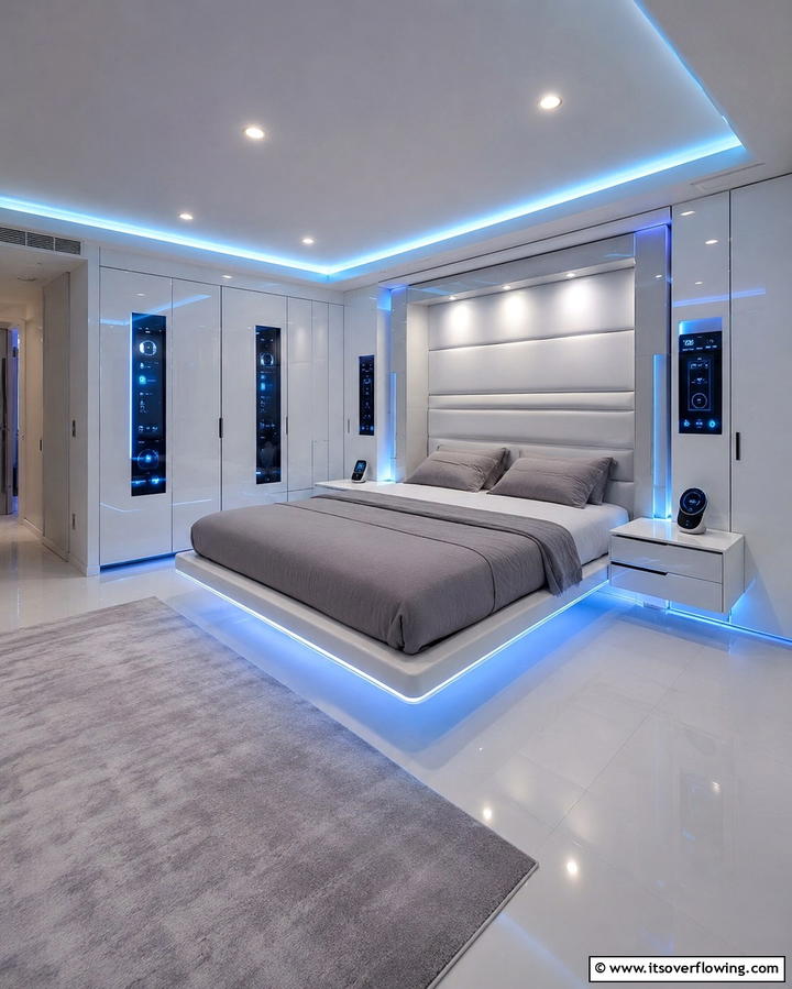 Smart Wardrobe with Tech Features - 30 Space-Saving Built-In Wardrobe Ideas Around Your Bed
