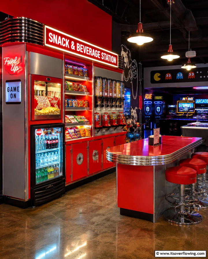 Snack and Beverage Station - 25 Exciting Arcade Room Ideas for Game Lovers