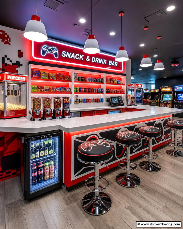 Snack and Drink Bar - 25 Exciting Arcade Room Ideas for Game Lovers
