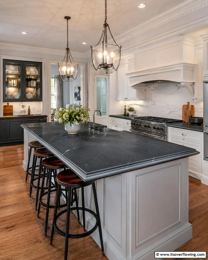 Soapstone Countertops with Beveled Edges - 25 Soapstone Kitchen Countertops Design Ideas