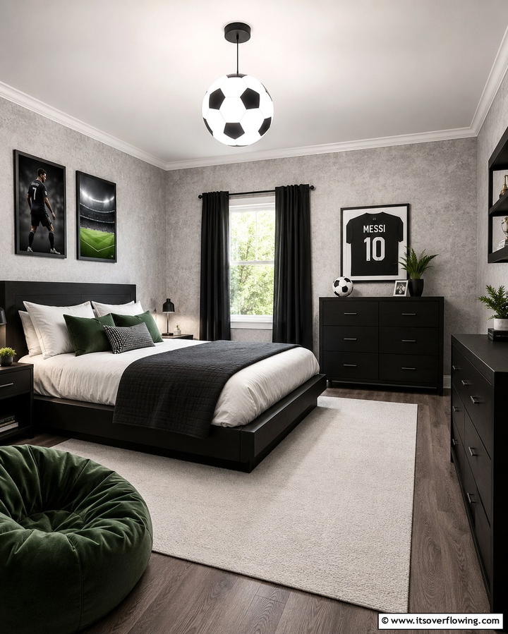 Soccer Ball Pendant Light - 30 Sporty Soccer Bedroom Ideas for Young Athletes