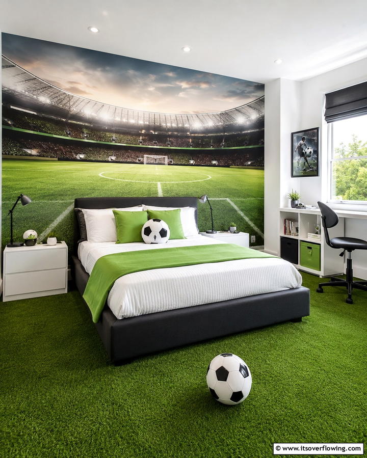 Soccer Field Wall Mural - 30 Sporty Soccer Bedroom Ideas for Young Athletes