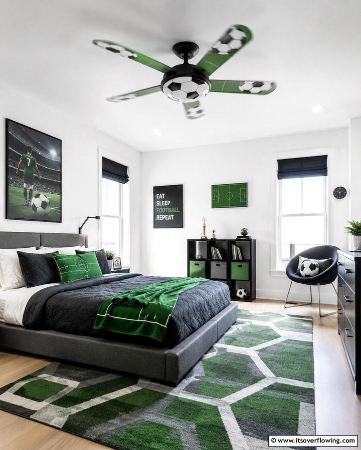 Soccer Themed Ceiling Fan - 30 Sporty Soccer Bedroom Ideas for Young Athletes