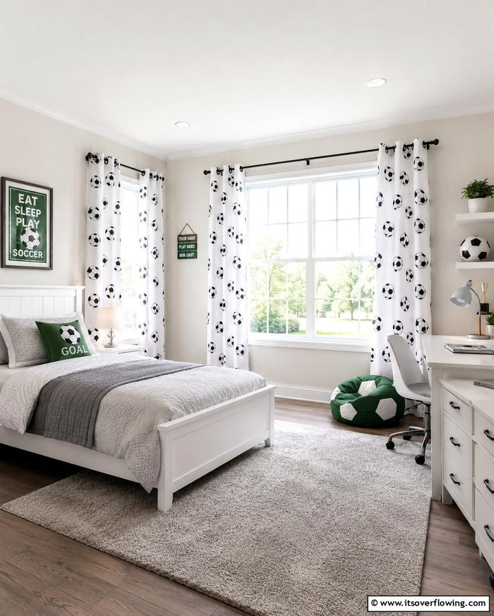 Soccer Themed Curtains - 30 Sporty Soccer Bedroom Ideas for Young Athletes