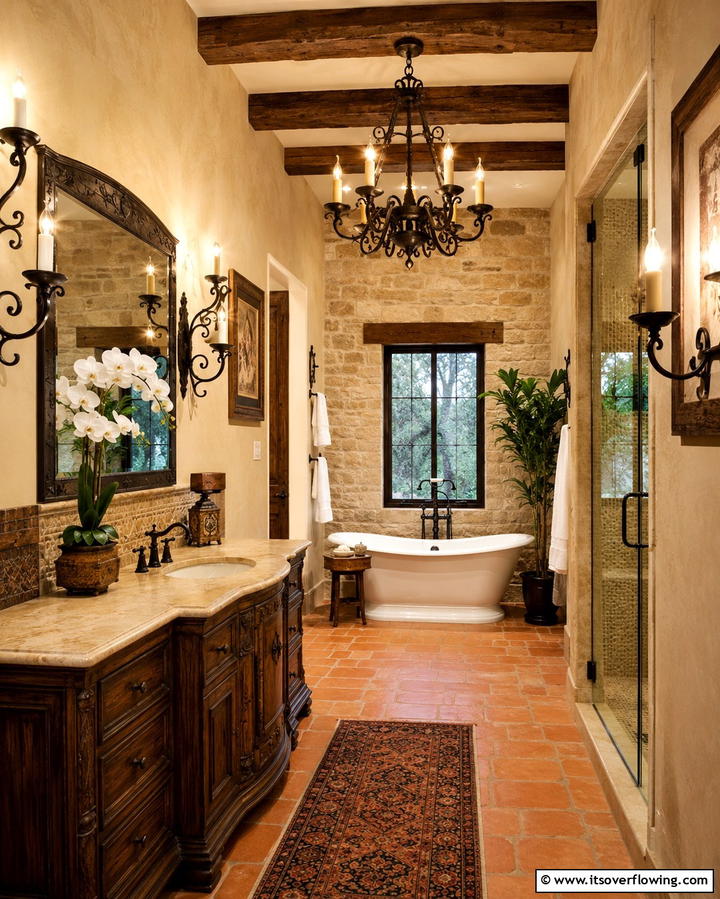 Soft Ambient Lighting - 20 Tuscan Bathroom Ideas for a Rustic Retreat