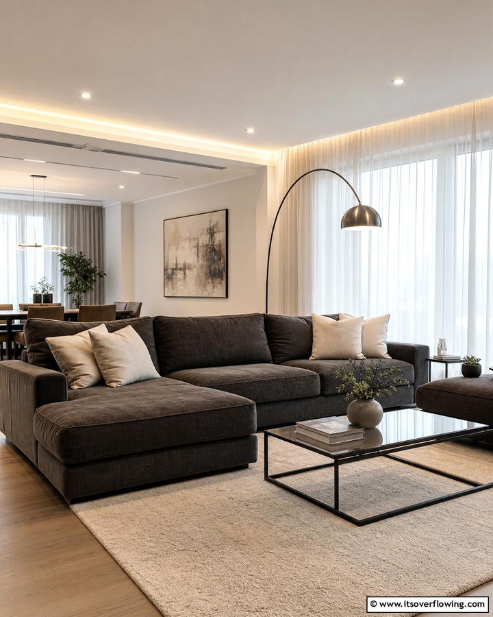 Soft Ambient Lighting - 21 Dark Grey Couch Living Room Styling Ideas