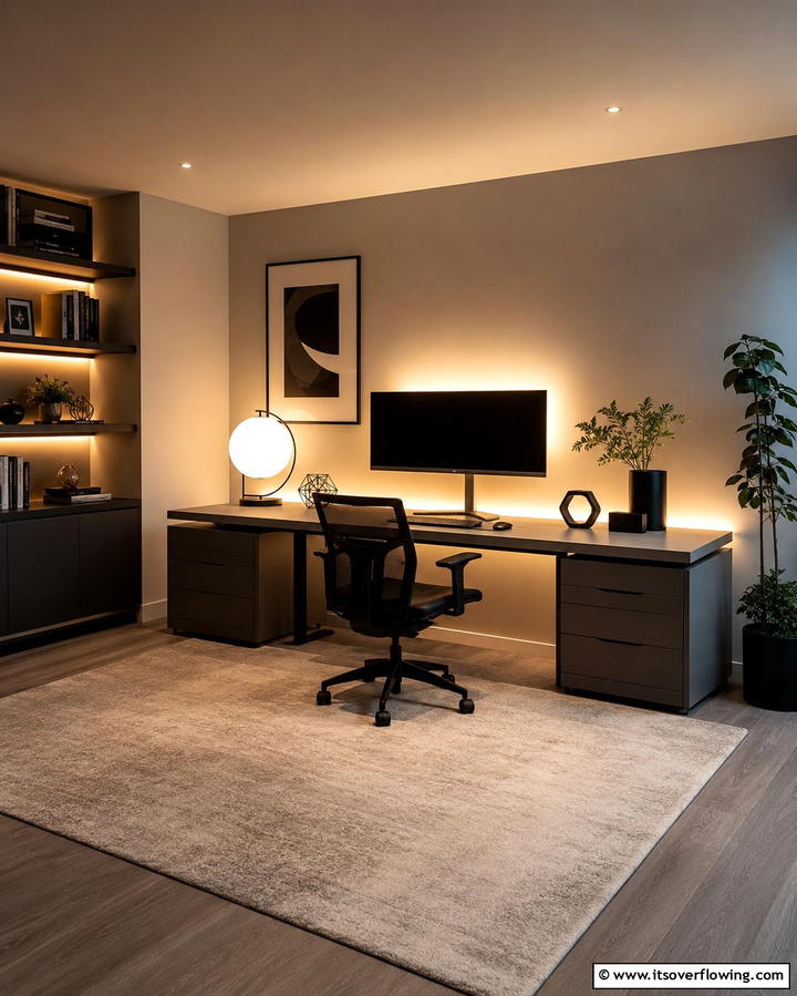 Soft Ambient Lighting - 30 Affordable Budget Home Office Ideas for Productive Workspaces