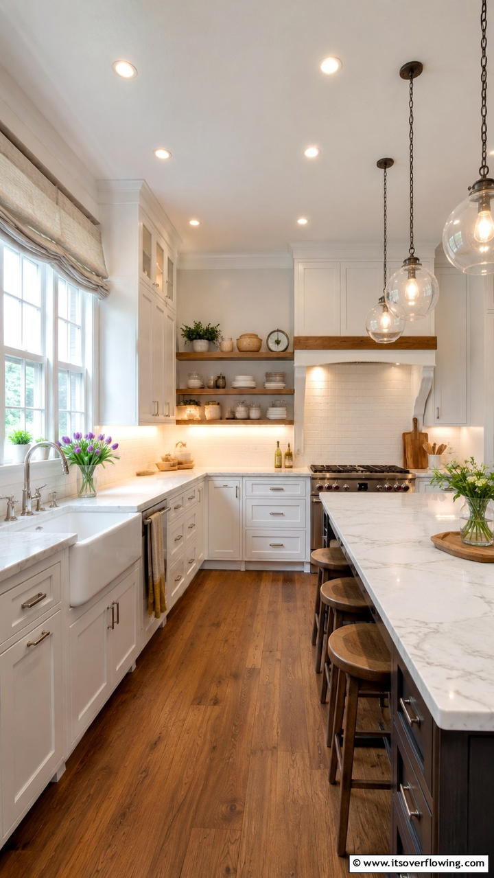 Soft Ambient Lighting Effects - 30 Cottage Kitchen Ideas for Cozy, Charming Farmhouse Style
