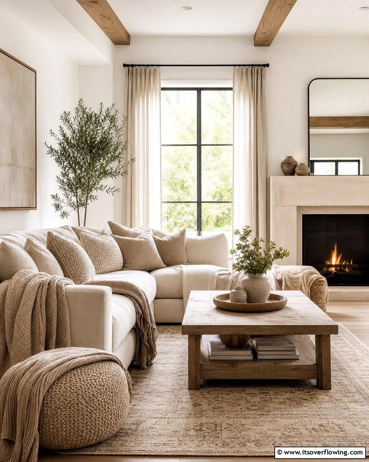Soft Beige Textile Layers - 21 Elegant Beige Living Room Ideas for Timeless Comfort