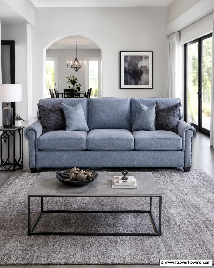 Soft Blue Sofa with Grey Accents - 30 Soothing Blue & Grey Living Room Designs for Relaxing Spaces
