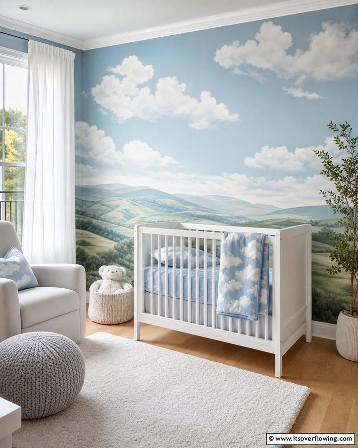 Soft Blue Wall Murals - 25 Blue Nursery Ideas for a Calming and Serene Baby Room