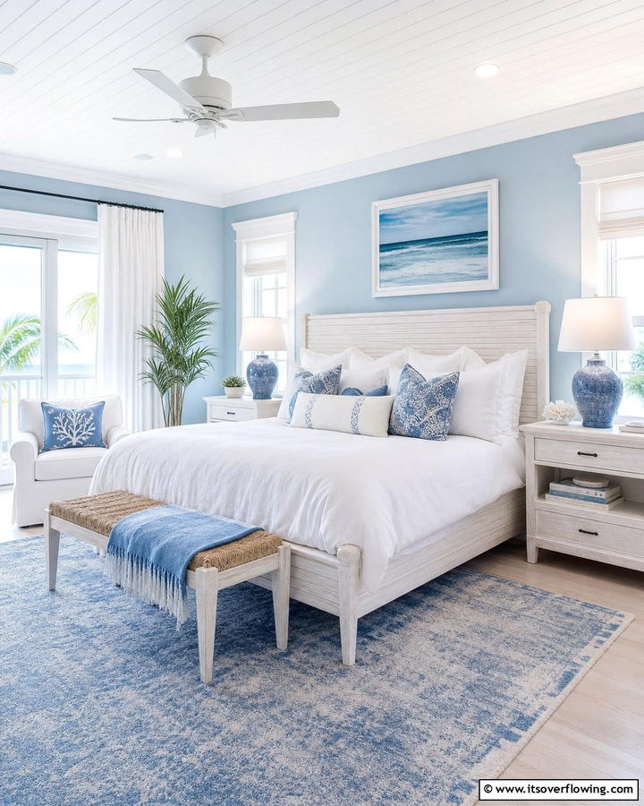 Soft Blue and White Theme - 21 Coastal Bedroom Ideas for Relaxing Beach Vibes